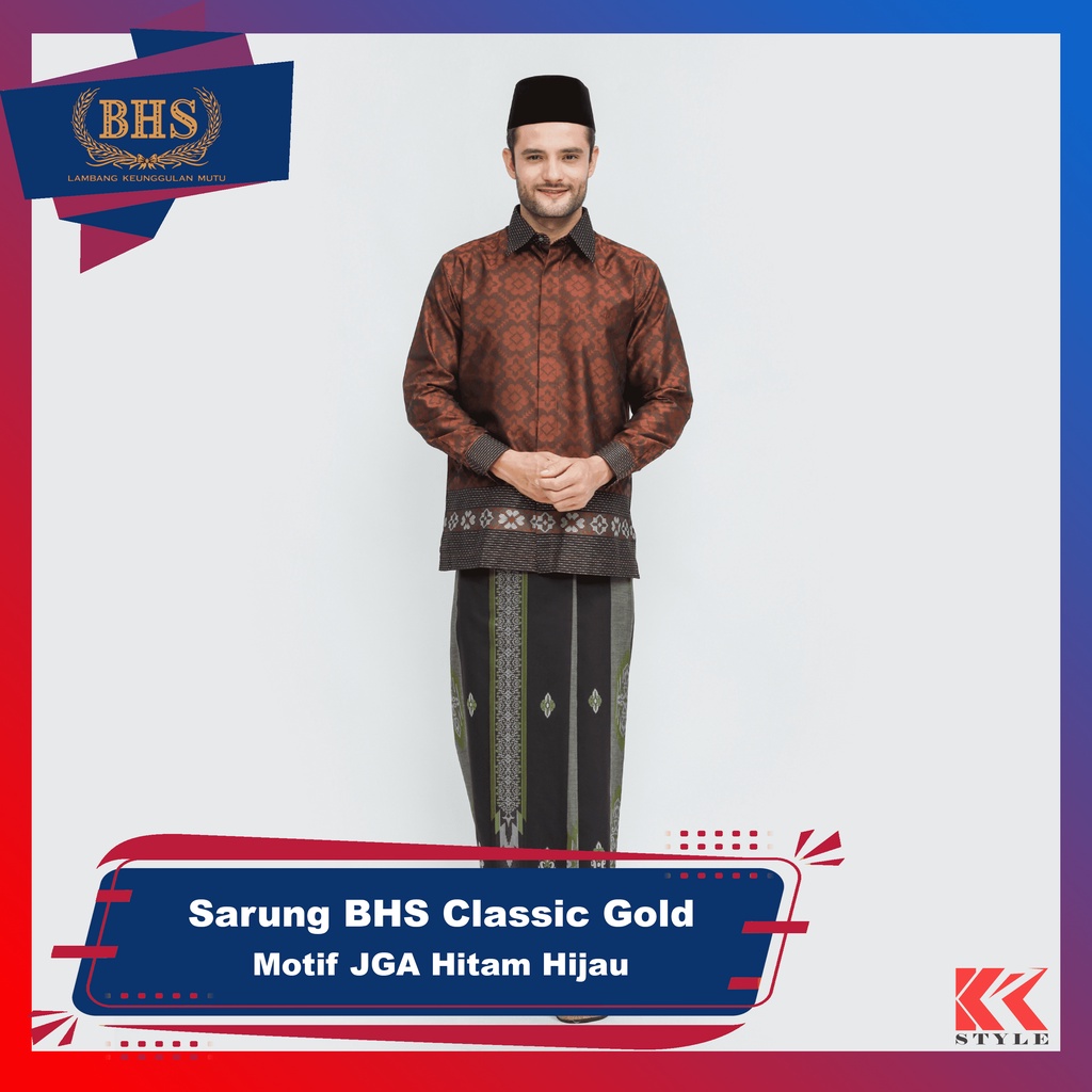 Sarung BHS Classic Gold Motif JGA Hitam Hijau