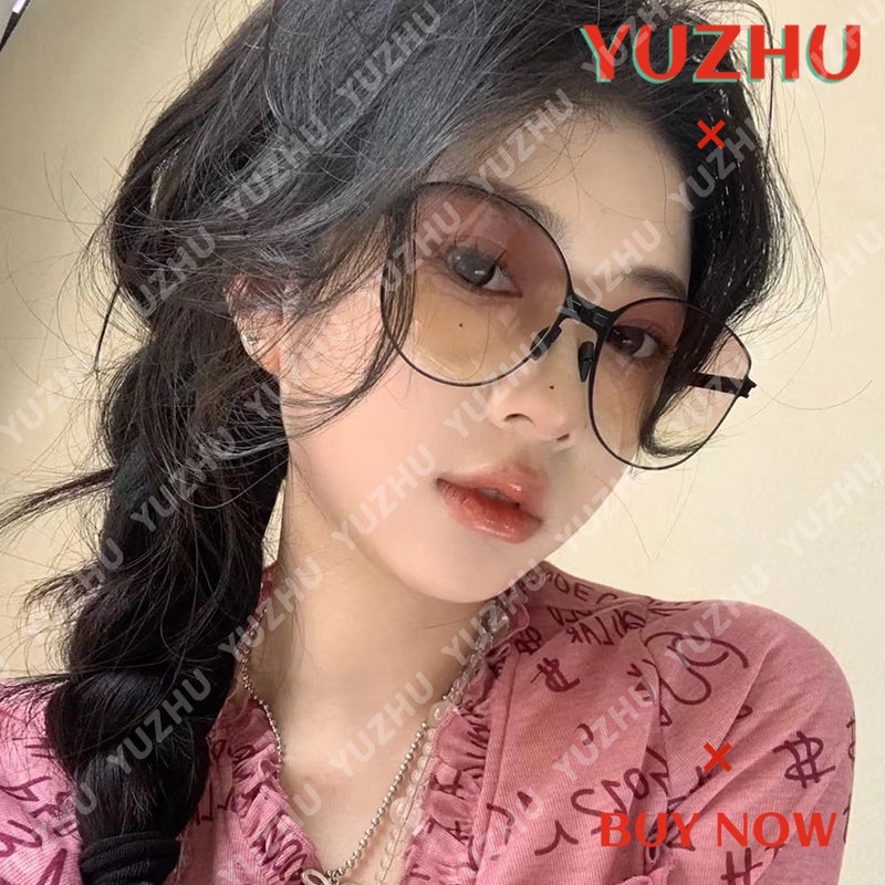 (YUZHU) Kacamata Lipat Bingkai Logam Fashion Korea Baru Warna Gradien Musim Panas Perlindungan Matahari UV Sunglasses