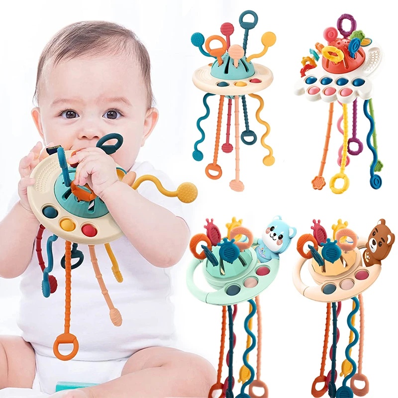 Develop Tumbuh Gigi Mainan Bayi Jari Mainan Montessori Sensory Toys Baby Toy1/2/3Tahun Silikon Tarik String Mainan Edukasi