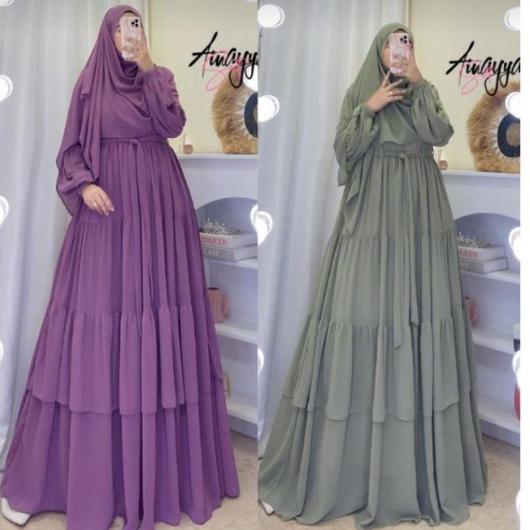 BEST SELLER GAMIS AINAYYA SET PASHMINA CERUTY BABYDOLL BUSUI FULL FURING FASHION MEWAH DRESS MENYUSU