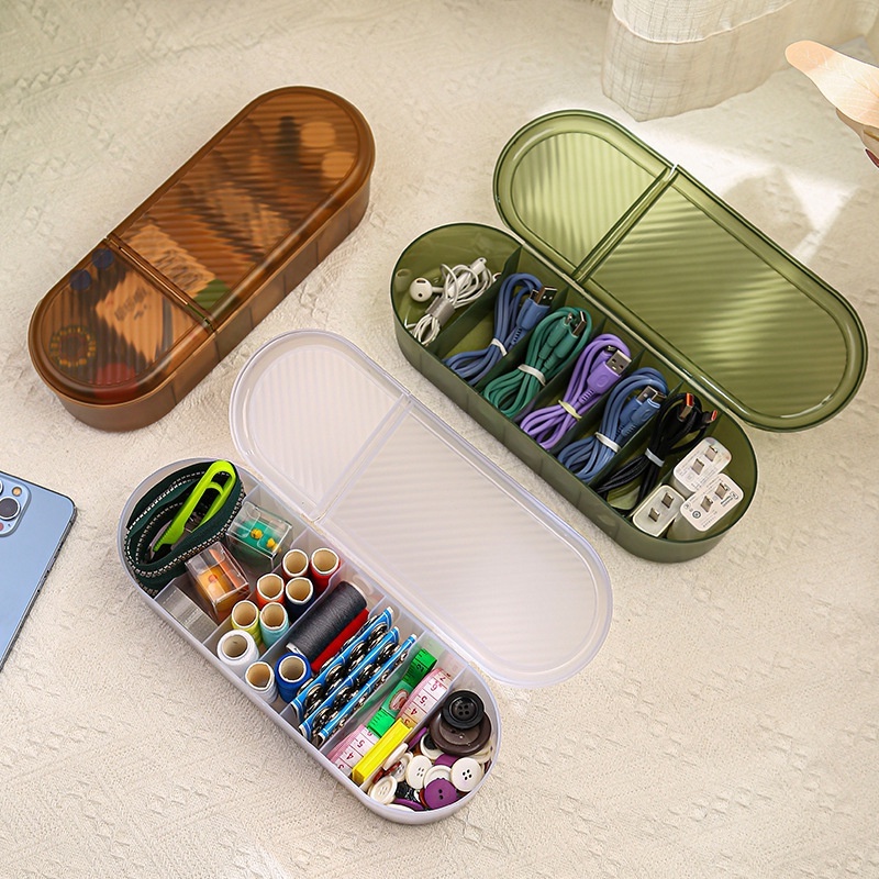 7kisi Kotak Penyimpanan Kabel Travel Portable Headphone Cord Charger Laci Sortir Case Dengan Penutup Makeup Lipstik Tempat