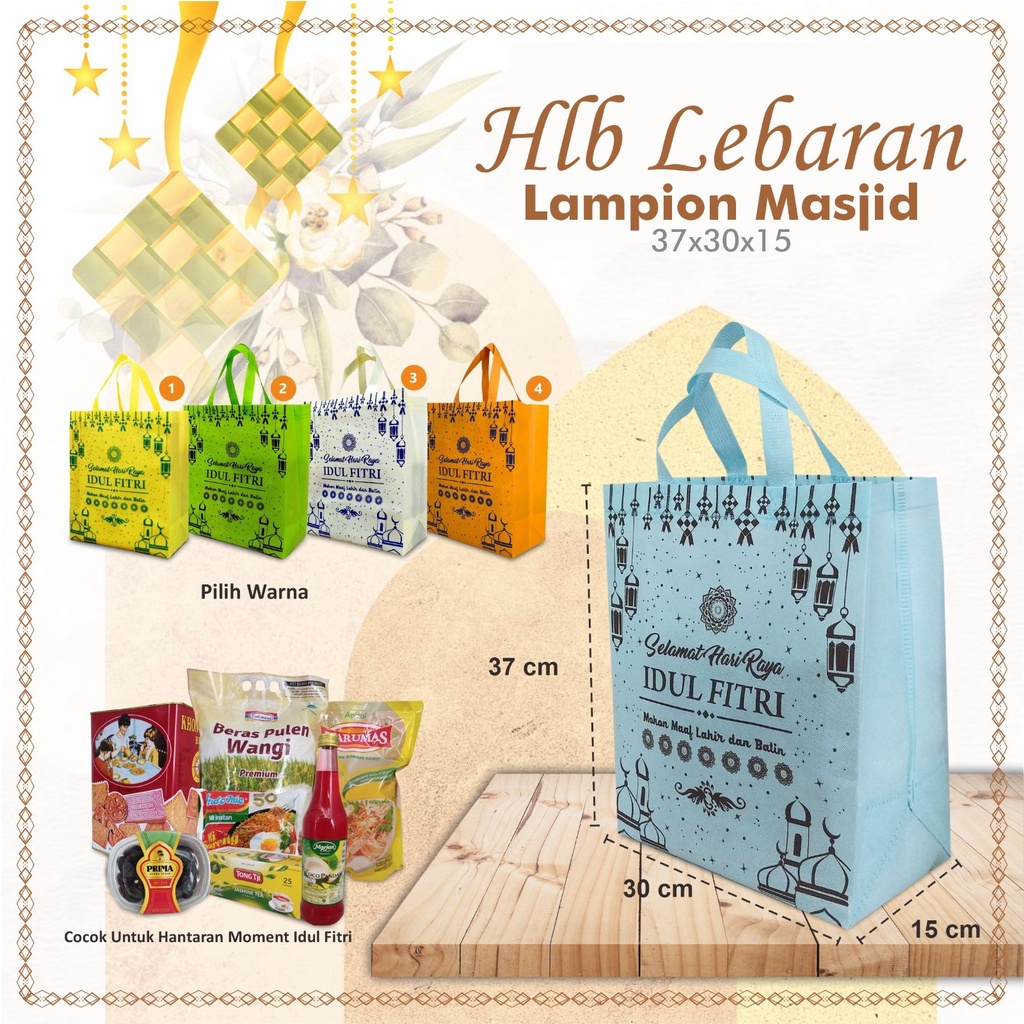 

Tas Parcel Goodie Bag Idul Fitri Lebaran |Tas Lebaran |Goodie Bag Lebaran Sablon | Tas Bingkisan Idul Fitri 37X30X15