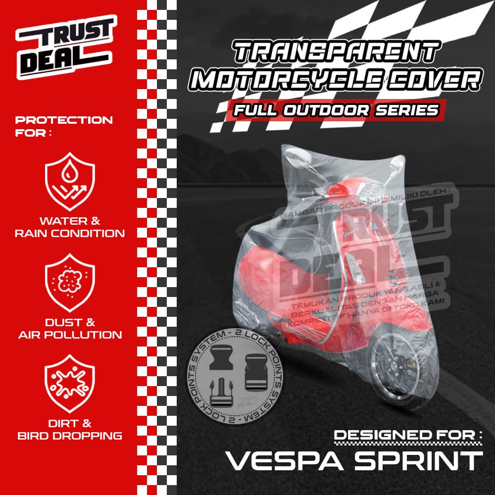 Sarung Cover Motor Plastik Transparan VESPA SPRINT Selimut Penutup TEBAL Anti Air