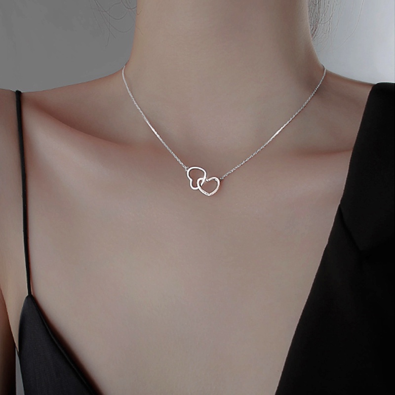 Papaozhu Bergaya s925 Perak Berongga Hati Ke Hati Kalung Cincin Gelang Untuk Wanita Perempuan Sederhana Peach Jantung Gelang Temperamen Leher Perhiasan
