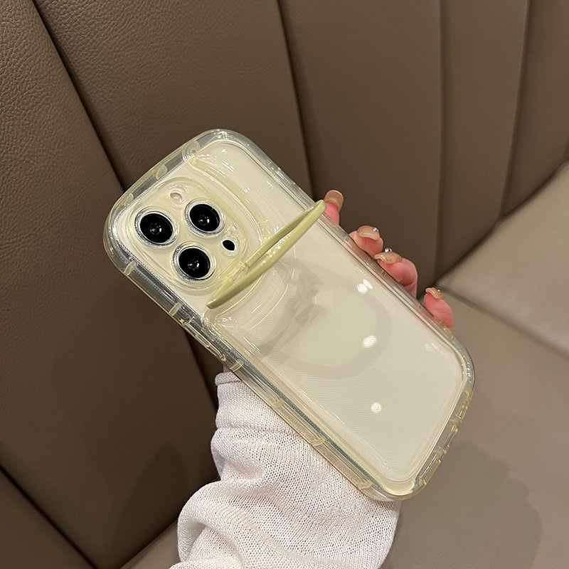 Holder Lipat Tak Terlihat Ring Stand Lensa Kamera Casing Ponsel Transparan Kompatibel Untuk iPhone 13 12 11 12Pro 13Pro Max Soft Candy Back Cover
