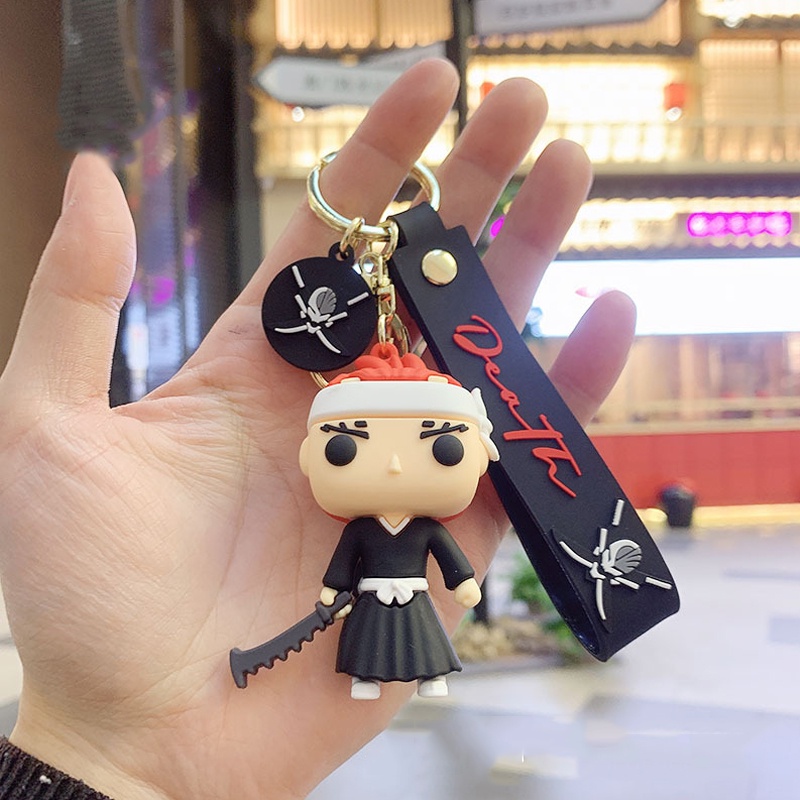 Anime Baru Pemutih Gantungan Kunci Kartun Kurosaki Ichigo 3D PVC Figure Pendant Key Chain Couple Tas Gantungan Kunci Mobil Mainan Anak Perhiasan Hadiah
