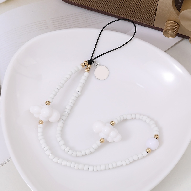 Lucu 3D Awan Putih Handmade Es Krim Warna Rantai Manik-Manik Beras Untuk iPhone Android OPPO VIVO Huawei Xiaomi Redmi Samsung Semua Ponsel Earphone Case Tali Anti Hilang