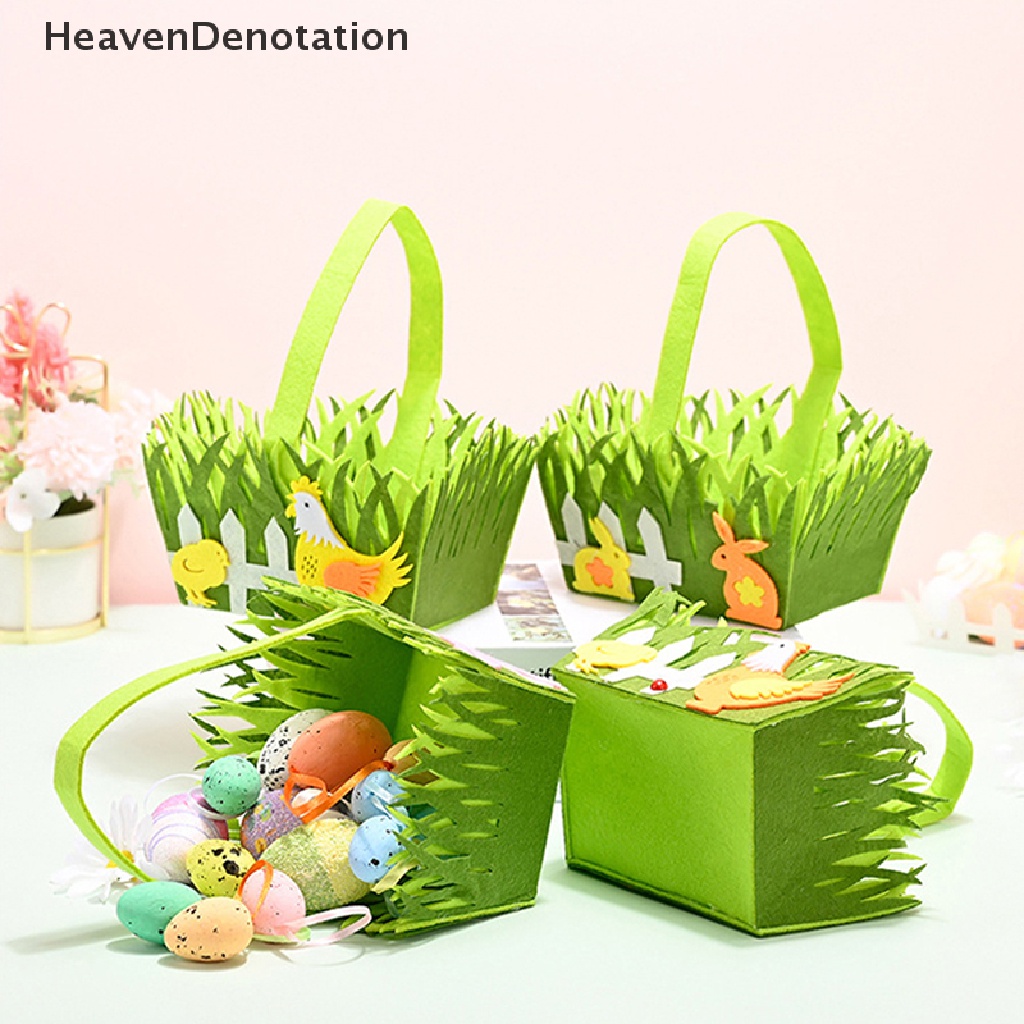 [HeavenDenotation] Keranjang Easter Green Non-Woven Tempat Telur Keranjang Rumput Paskah Pesta Prop HDV