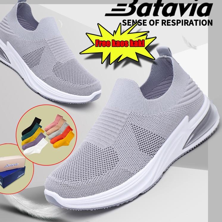 ✨SHOPEE MALL✨ Batavia GROSIR sepatu kanvas wanita rajut sepatu wanita sepatu tanpa tali hitam Sepatu