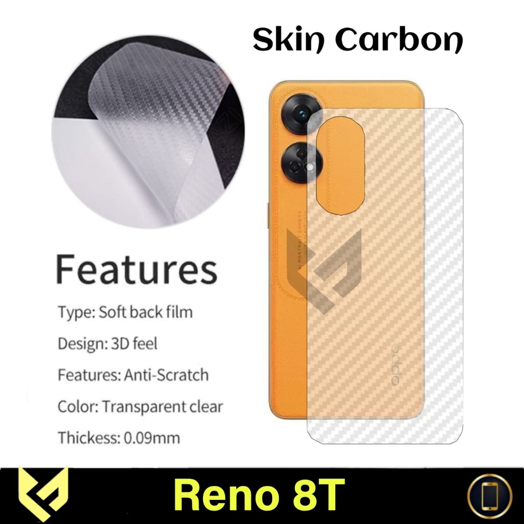 Promo Garskin Carbon OPPO RENO 8T 4G / RENO 8T 5G Anti Gores Pelindung Belakang Handphone  Anti Jamur - FORMASI ACC