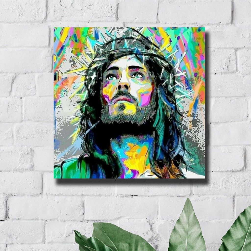 Hiasan dinding rohani gambar Tuhan Yesus abstract ukuran 20x20