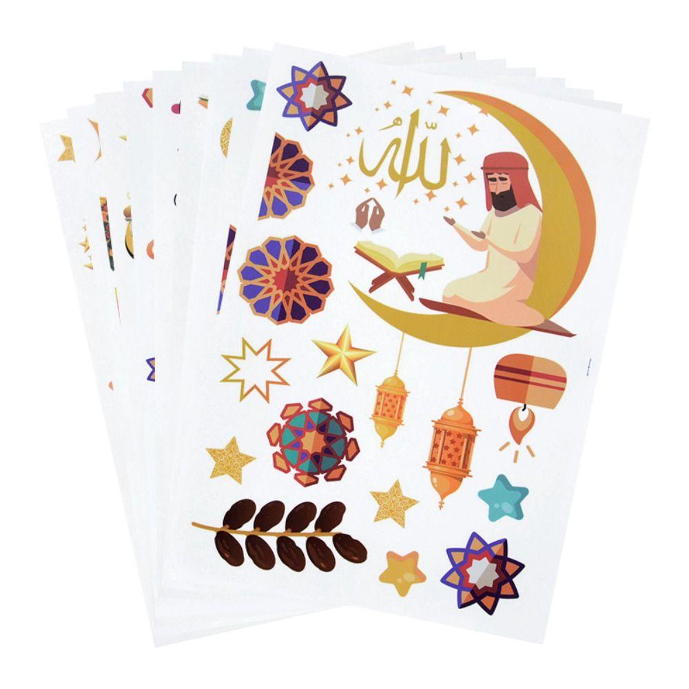 Populer 1set Eid Mubarak Statis Stiker Multicolor Perlengkapan Pesta Festival Islami Jendela Decals