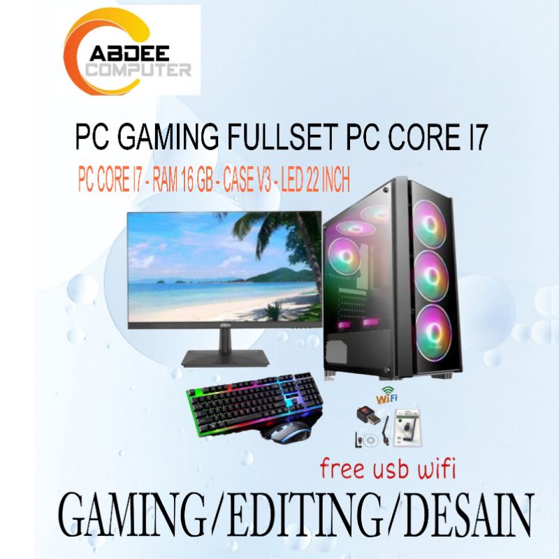 PC GAMING fullset Core i7 Ram 16 gb Ssd 256 gb Monitor 24 inch