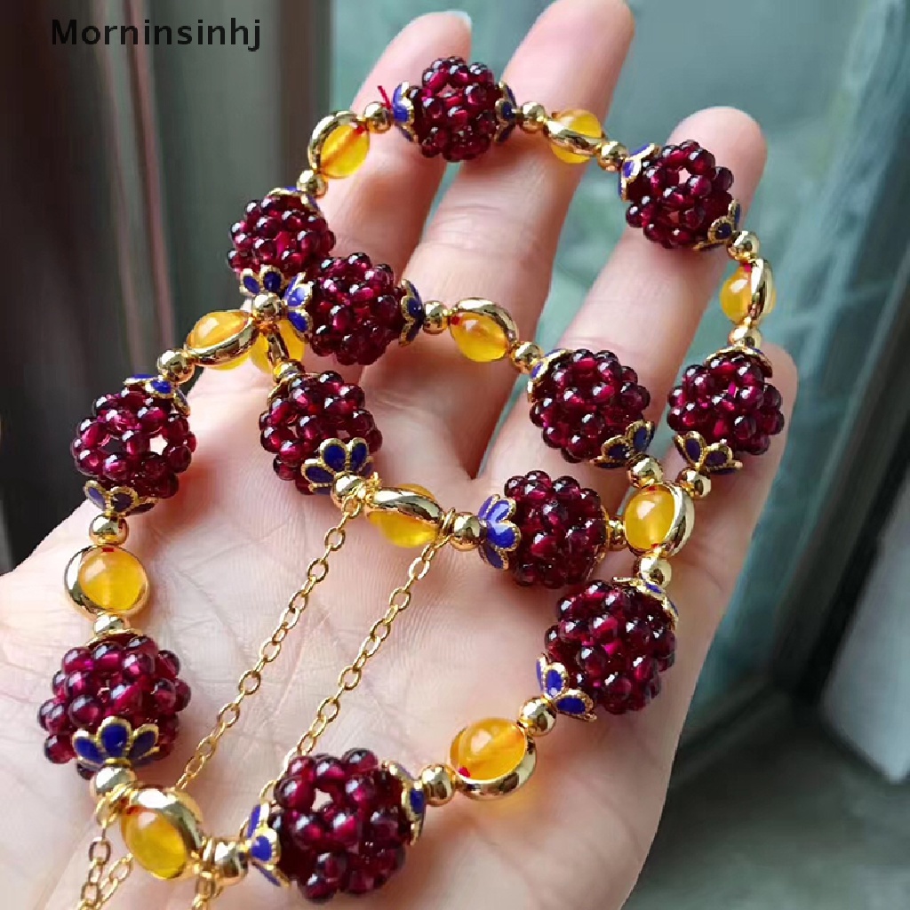 Mornin Gelang Etnik Batu Garnet Alami Delima Gelang Kristal Perhiasan Halus id