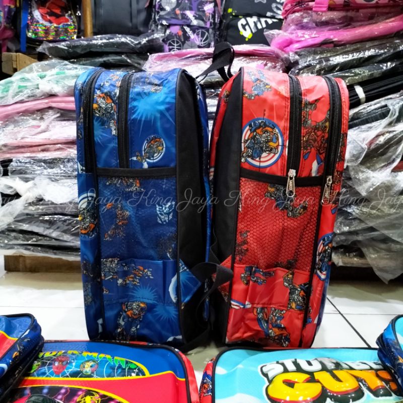 Ransel Lampu Led Murah Neva 15 Inc Batok Plastik Karakter Anak TK Laki-Laki Spiderman Captain America Lego