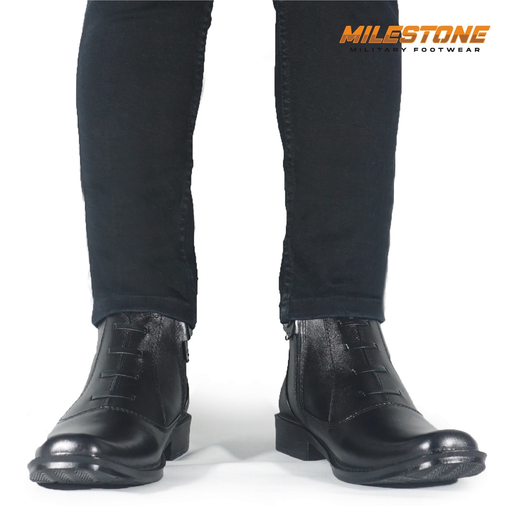 Sepatu Formal Pria Original MILESTONE Sepatu Pantofel Kulit Asli Berkualitas PDH 03 Resleting Kulit