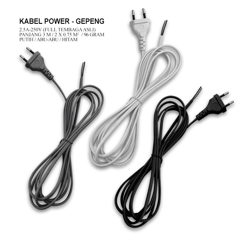 3M ASLI TEMBAGA KABEL POWER / KABEL AC 220V / KABEL BUNTUNG / KABEL LISTRIK Kabel Sambungan + Colokan Listrik Panjang 3M