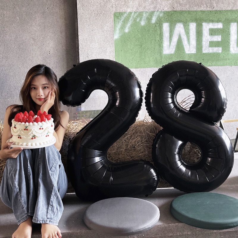 Balon Angka 32inch Hitam 0-9 Besar Aluminium Foil Number Balloon Baby Shower Anniversary Ulang Tahun Pesta Liburan Dekorasi Balon Pesta Pernikahan