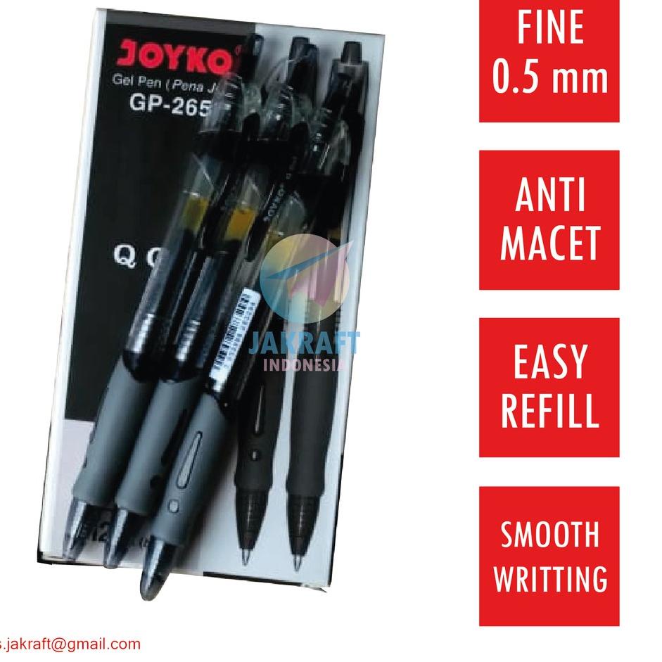 

Pusat Untung (12 Pcs) Pulpen Gel Pen Klik JOYKO GP-265 Q GEL Hitam Black 0.5 mm Anti Macet Luntur