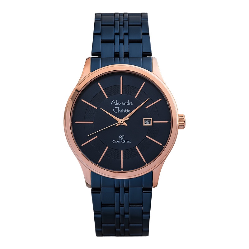 Jam Tangan Pria Alexandre Christie Classic Steel AC 8348 MD BURBU Men Blue Dial Blue Stainless Steel