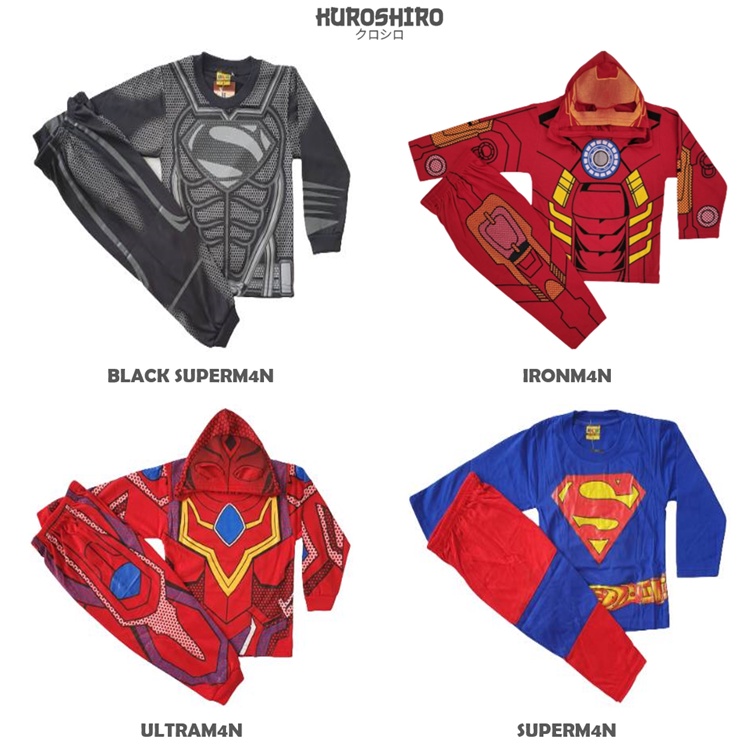 KUROSHIRO - Setelan Baju Anak Laki Laki 1-9 Tahun Kostum Superhero Kaos Kuroshiro