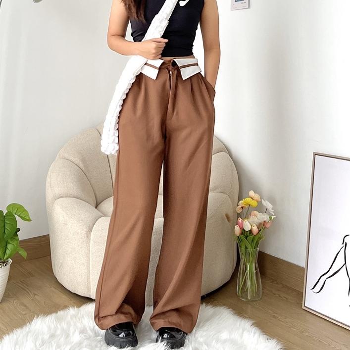 GROSIR [LOURRA] Minji Collar Pants Wide Pants Kulot Highwaist Jumbo Size Big Size 