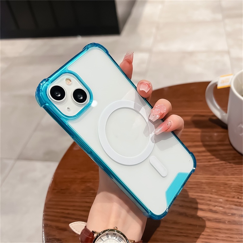 Casing Transparan Tahan Guncangan Mewah Untuk iPhone 14 Pro Max Case11 12 13 Pro Max Plus magnetic wireless charging bumper protection back cover