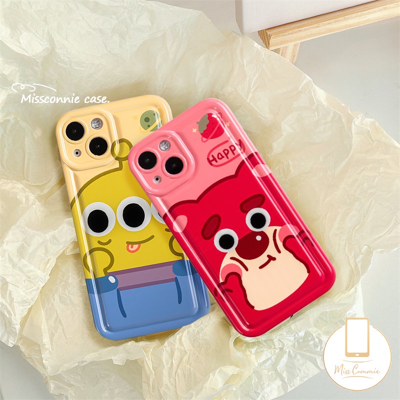 Cute Strawberry Bear Manyo Couples Phone Case Kompatibel Untuk IPhone 7Plus XR 11 12 13 14 Pro MAX 6 6S Plus 8Plus X XS MAX Kartun Alien Toy Story Shockproof Airbag Soft TPU Cover