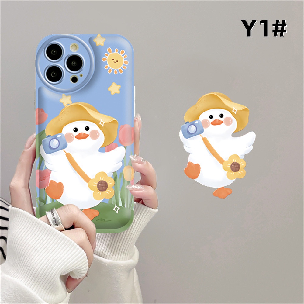 Soft Case Untuk OPPO A57 A77S A77 A16 A16K A17 A17K A5S A12 A3S A12E A92 A52 F1S A53 A33 A31 A9 A5 A15 A15S A54 F9 C1 Bebek Kuning Kecil Dengan Tulip TPU Air cushion Phone Cover