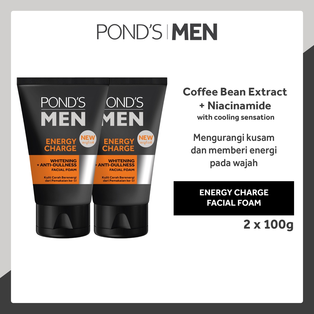Pond's Men Bright Energy Charge Anti Dullness Facial Foam 100g Twinpack