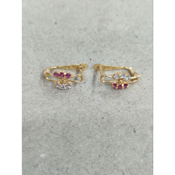 anting jepit pita mata 6 merah putih 1 gram emas muda