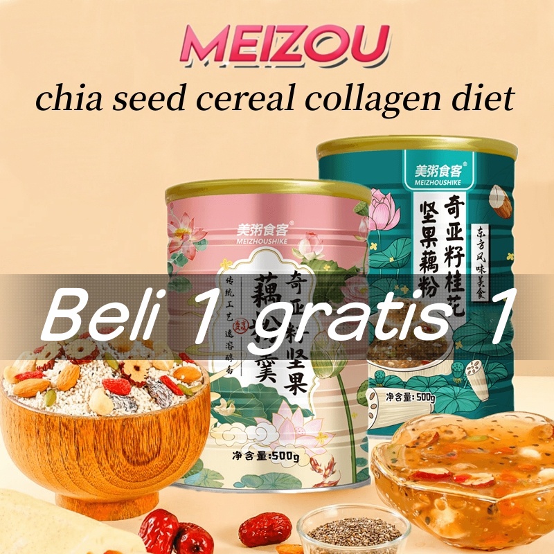 

（Beli 1 gratis 1）Meizou Chia Seed Cereal Janpan Original Slimming Diet Cereal Oatmeal Lotus Root Starch Soup Mix Chia Seed Nuts Dried Fruits Healthy Weight Loss Collagen Powder Instant Breakfast Healthy Substitute Meal