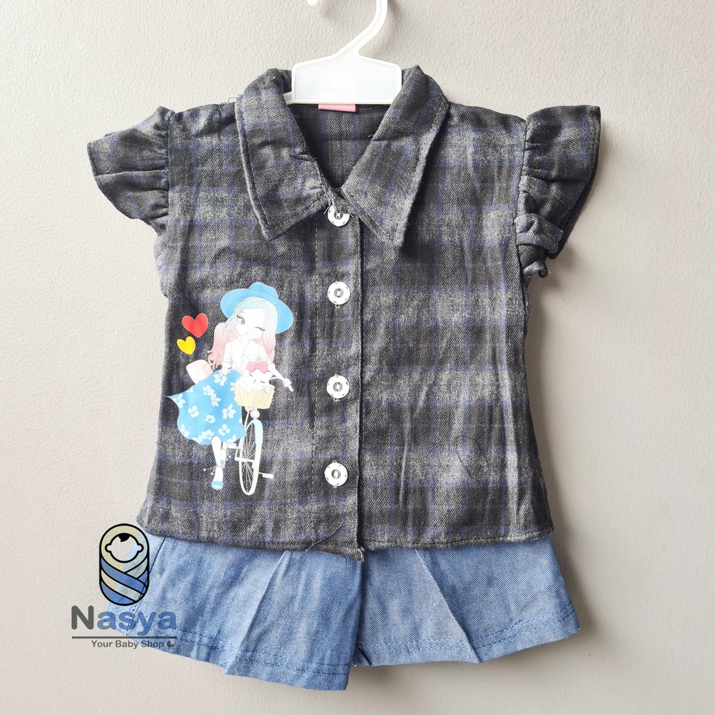 [SL-025] Setelan baju Anak Bayi Perempuan flanel motif kotak kotak (3-12 bulan)