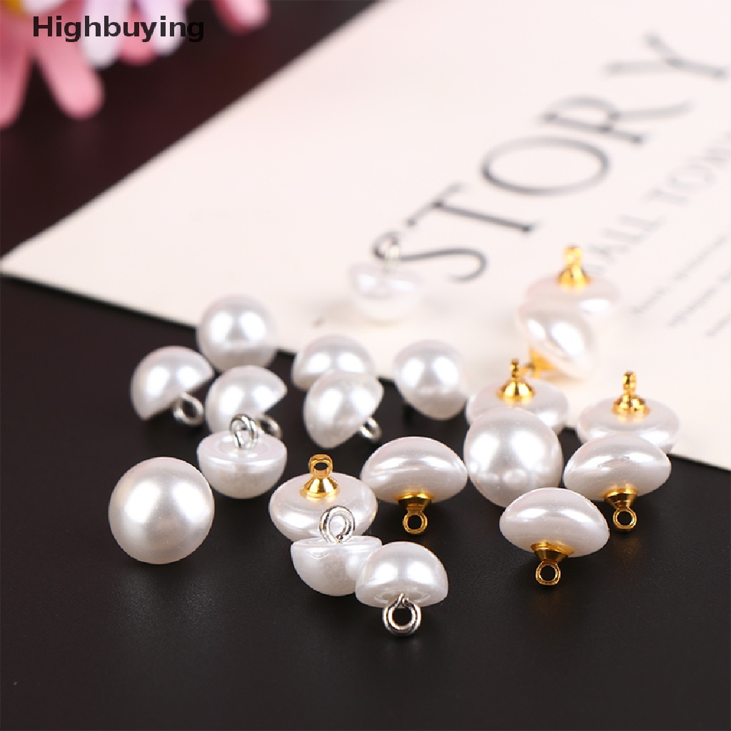 Hbid 10Pcs 10mm / 12mm Mushroom Faux Plastic Shirt Semicircle Pearl Buttons Shank Button For Clothing Decorative Mini Sewing DIY Glory