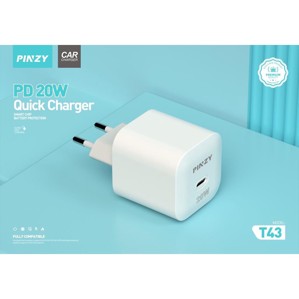 Charger PINZY T43 PD20W Quick Charger Support Fast Charging &amp; Termasuk Kabel