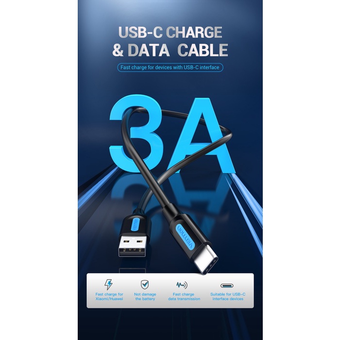 Kabel Data Vention USB Type C Fast Charger Android 3A COK