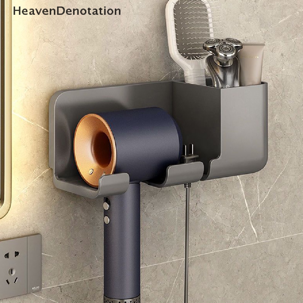 [HeavenDenotation] Tempat Pengering Rambut Tempel Dinding Untuk Rak Kamar Mandi Tanpa Bor stand Pengering Rambut Plastik Bathroom Organizer HDV