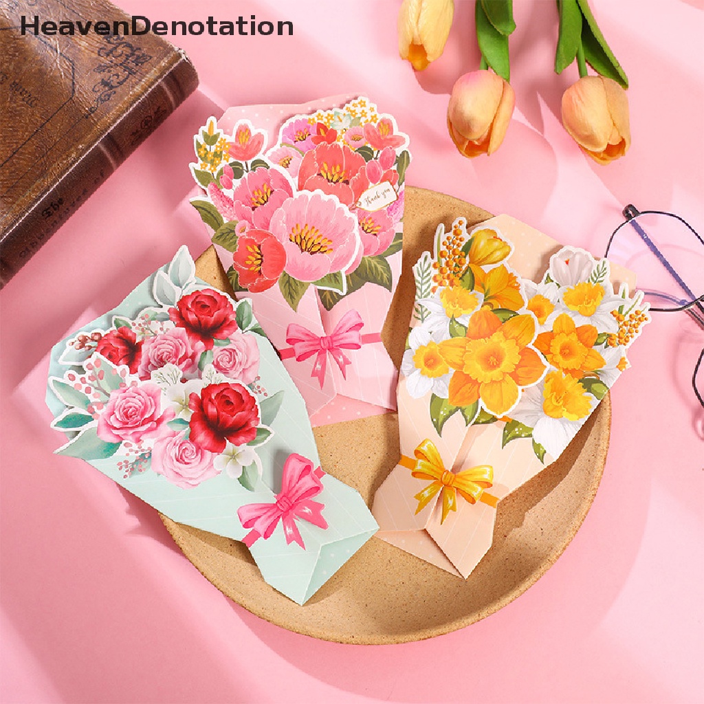 [HeavenDenotation] 3pcs Bouquets Greeg Card Valene's Day Anniversary Kartu Kosong Dengan Amplop HDV