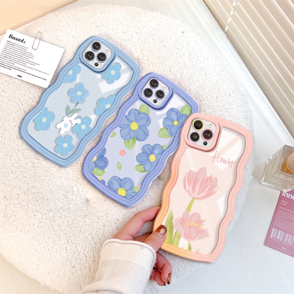 Redmi Note 11S 11 Pro Redmi 10C 10A 9A Note10 5G Note 10S 9C 9T Note9 Note8 Poco X3 Pro NFC Lukisan Minyak Tulip Kelinci Motif Bunga Gelombang Pinggir TPU Phone Case Cover DGX