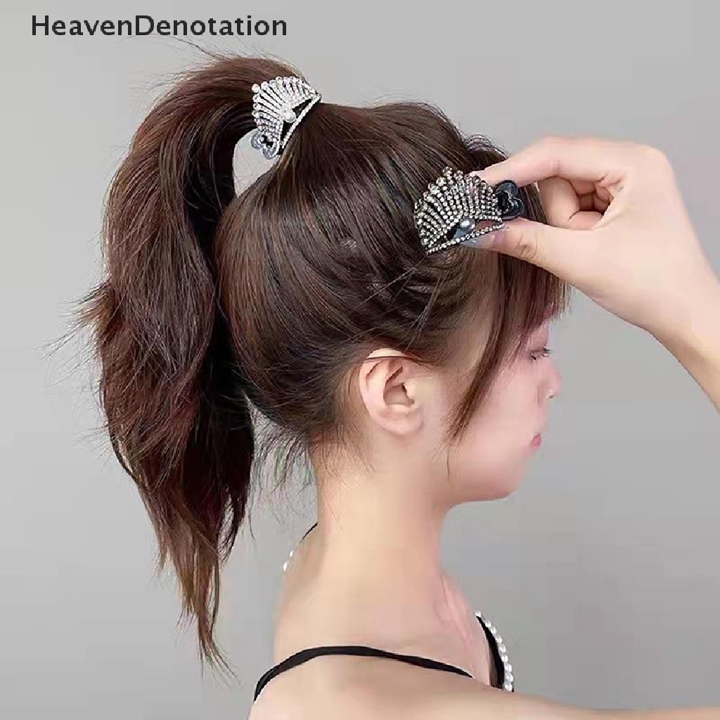 [HeavenDenotation] 1 Pcs Baru Mahkota Mutiara Berlian Imitasi Jepit Rambut Ponytail Tinggi Hiu Rambut Klip HDV