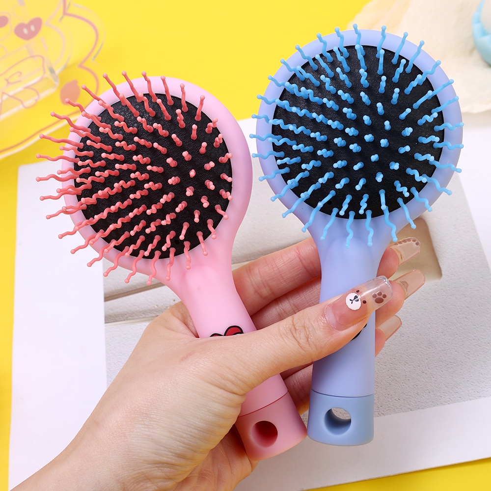 1pc Sisir Bantal Udara Mini Lucu Sisir Pijat Airbag Portabel Sisir Kecil Dengan Cermin Kartun Sisir Lucu Anti Statis Pegangan Sisir Cermin Rias Untuk Wanita