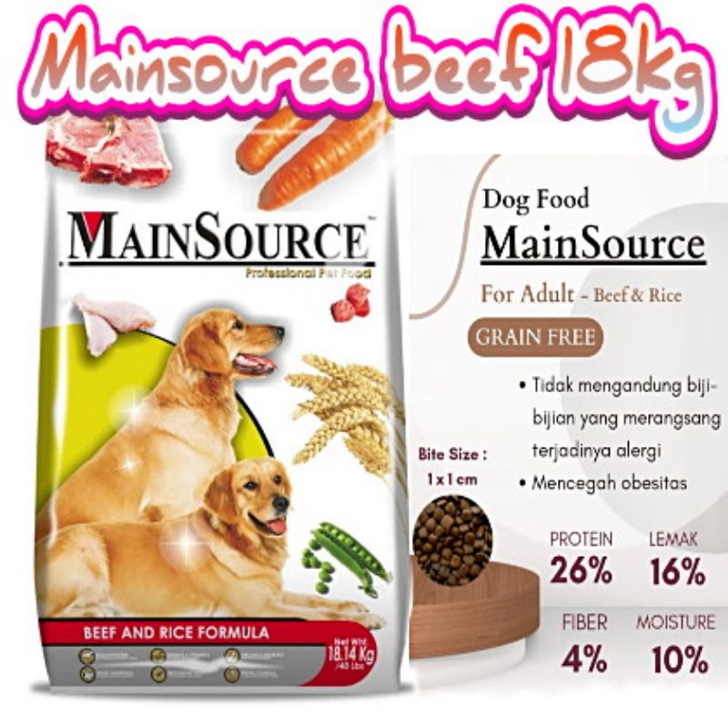 Makanan Anjing dewasa Mainsource Dog Adult Beef 18kg - Dog food