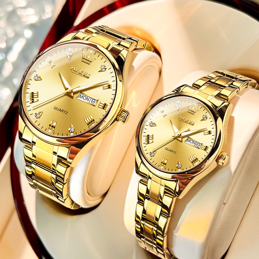 OLEVS Jam Tangan Couple  Anti Air Original Lover Watch Stainless Steel Luminous Jam Tangan Pria And Jam Tangan Wanita