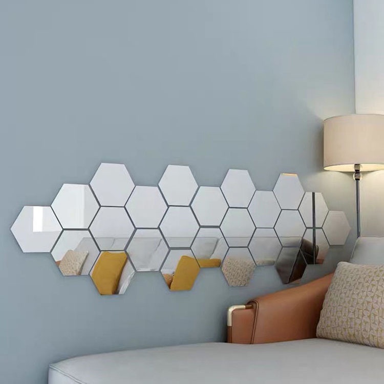 Cermin Hexagonal  Keren 12 pcs E416 Kaca Hexagonal Ukuran Kecil Hiasan Dinding Wallpaper Sticker Cermin Import Real Pict