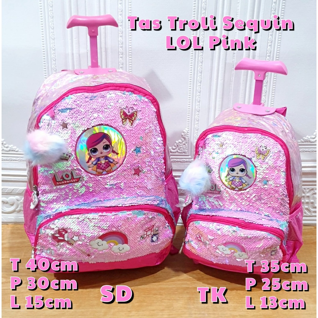 Tas Sekolah Troli Anak SD dan TK Tas Trolley Dorong Anak Sekolah Motif Sequin LOL dan Unicorn Tas Koper Anak Perempuan