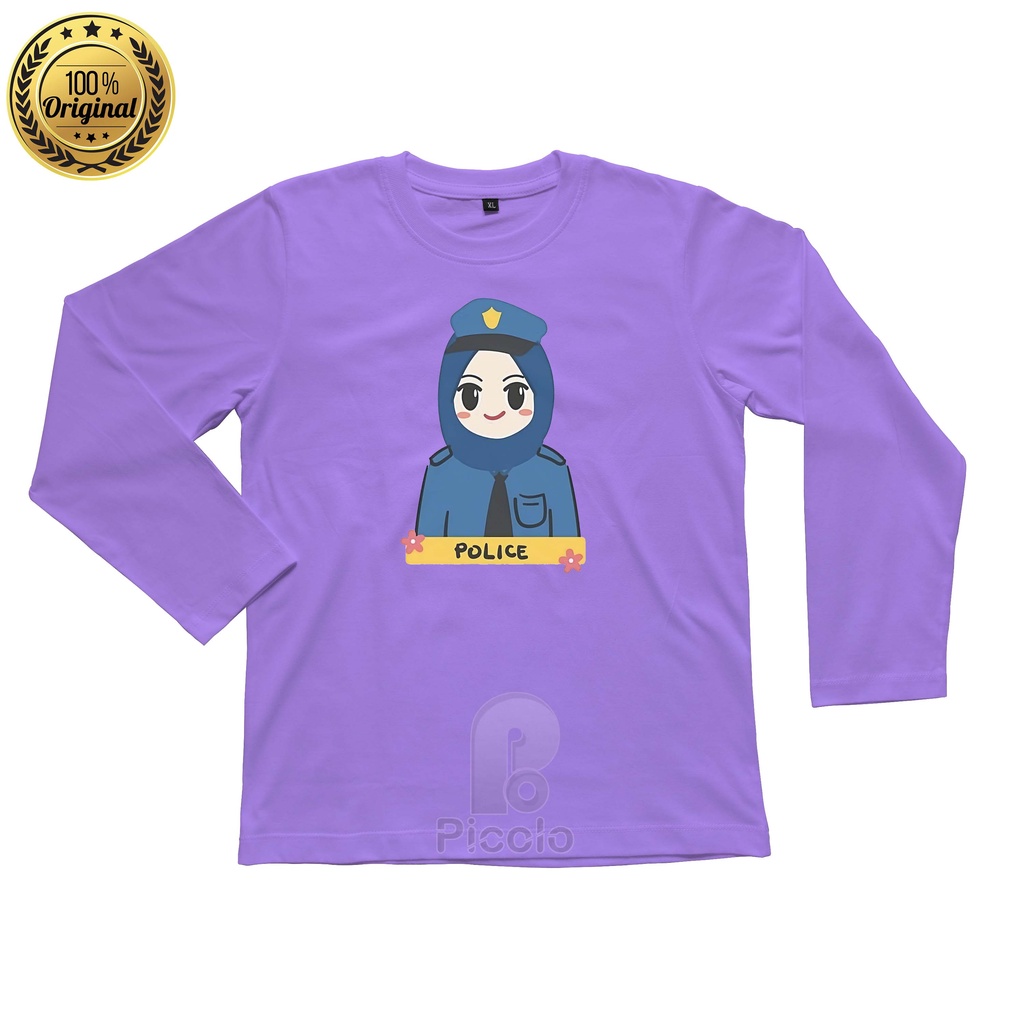 (FREE NAMA) BAJU KAOS ATASAN LENGAN PANJANG ANAK MOTIF PROFESI POLWAN Bahan COTTUN