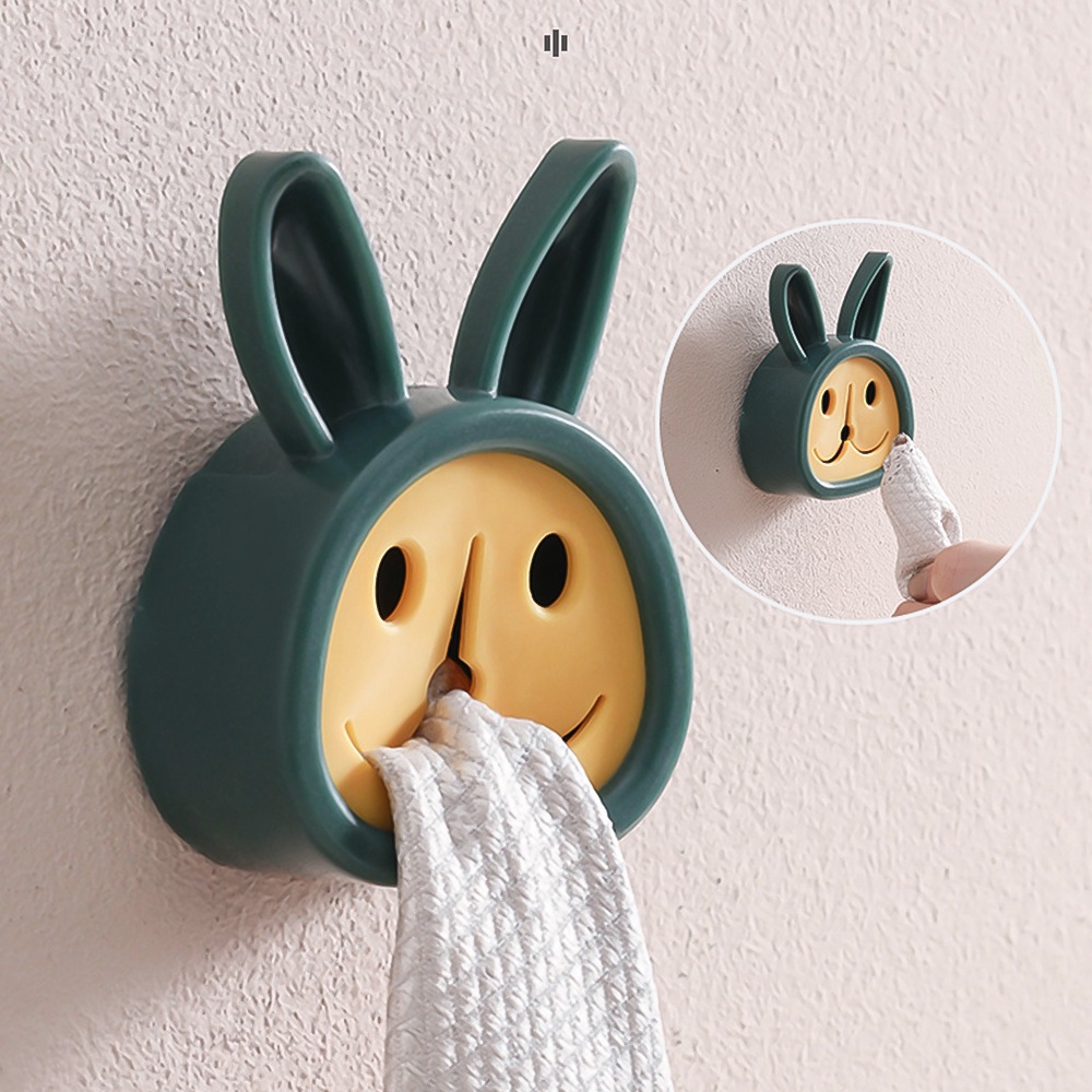 Kamar Mandi Dapur Organizing Gadget Perekat Diri Handuk Tangan Pemegang Tersenyum Berbentuk Kelinci Rak Klip Tahan Air Penyimpanan Perhiasan Kait
