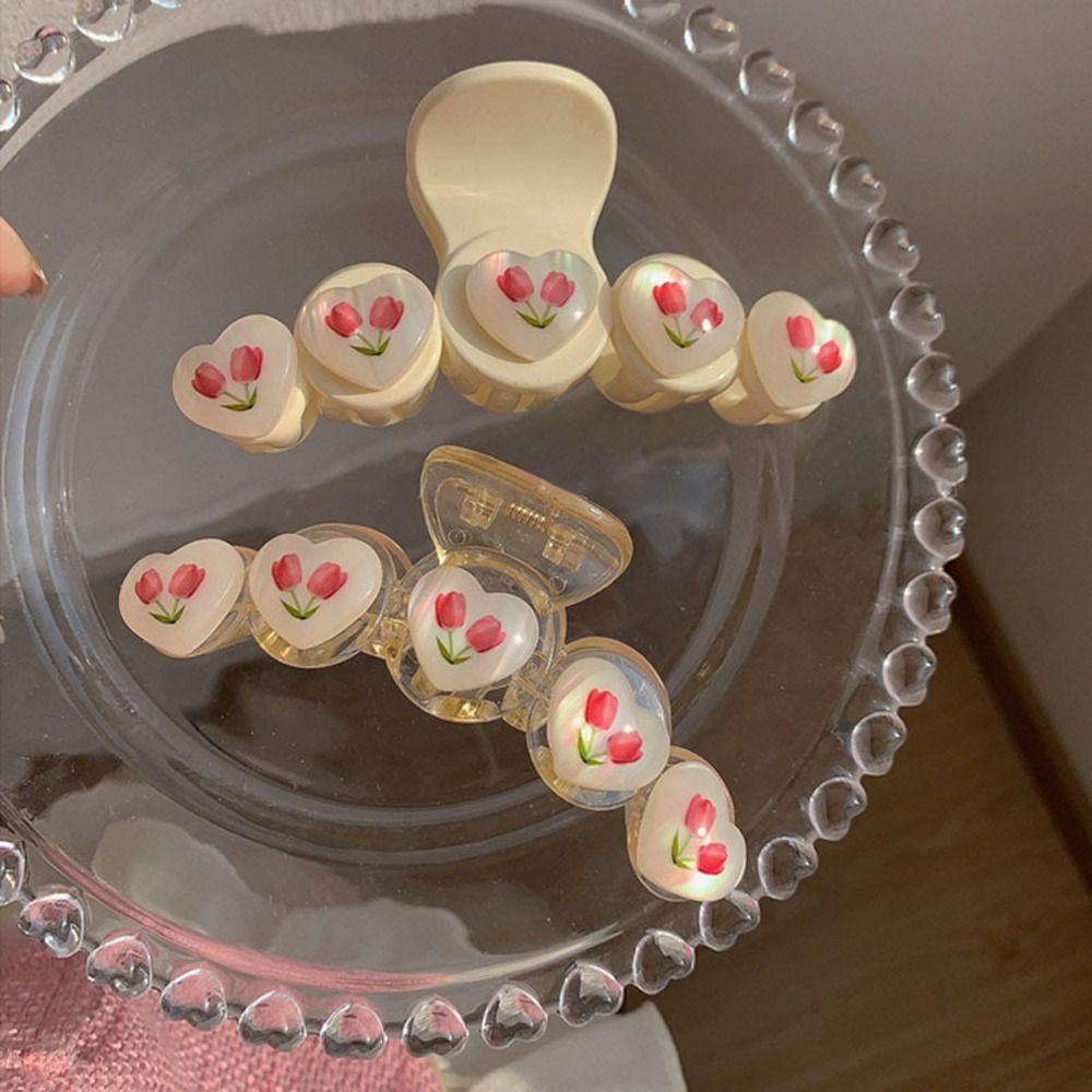 AUGUSTINA Hadiah Cakar Rambut Bunga Tulip Untuk Gadis Ins Gaya Jepit Rambut Baru Ponytail Holder Transparan Musim Semi Hair Clips Korea Besar Hairgrip