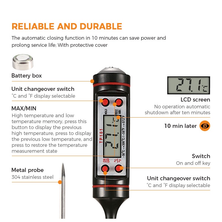 Termometer Makanan TP101 Digital Masak Minyak Air BBQ Food Thermometer