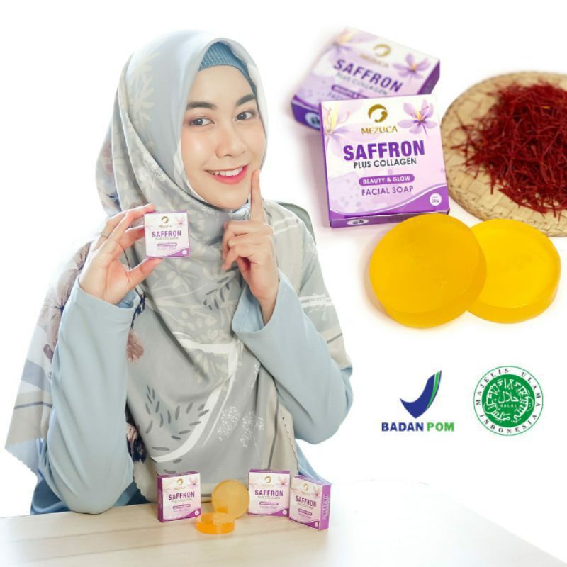 Sabun Safron Mezuca Collagen Spirulina Pemutih Wajah dan Penghilang Jerawat Ampuh / Sabun Saffron Se